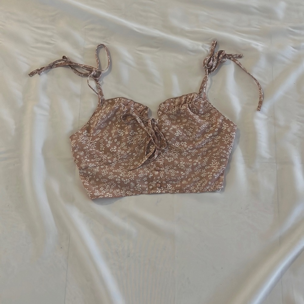 Pink with white flowers crop top, size small